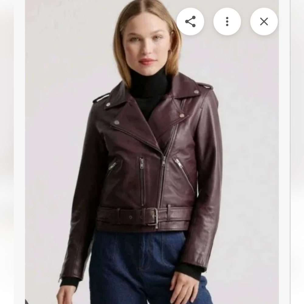 Quince Deep Plum Wine 100% Leather Motorcycle Jacket Sz XS NWT